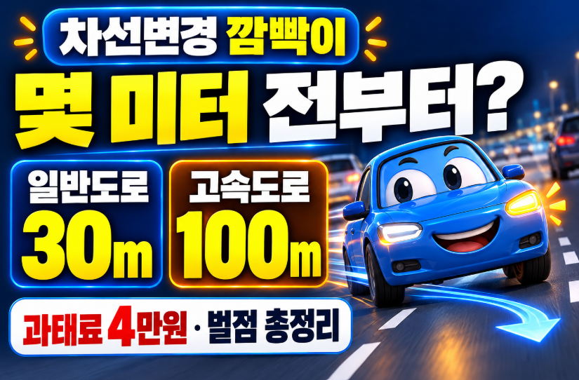 차선변경 깜빡이 몇 미터 전부터?｜일반도로 30m&middot;고속도로 100m&middot;과태료 4만원&middot;벌점 총정리