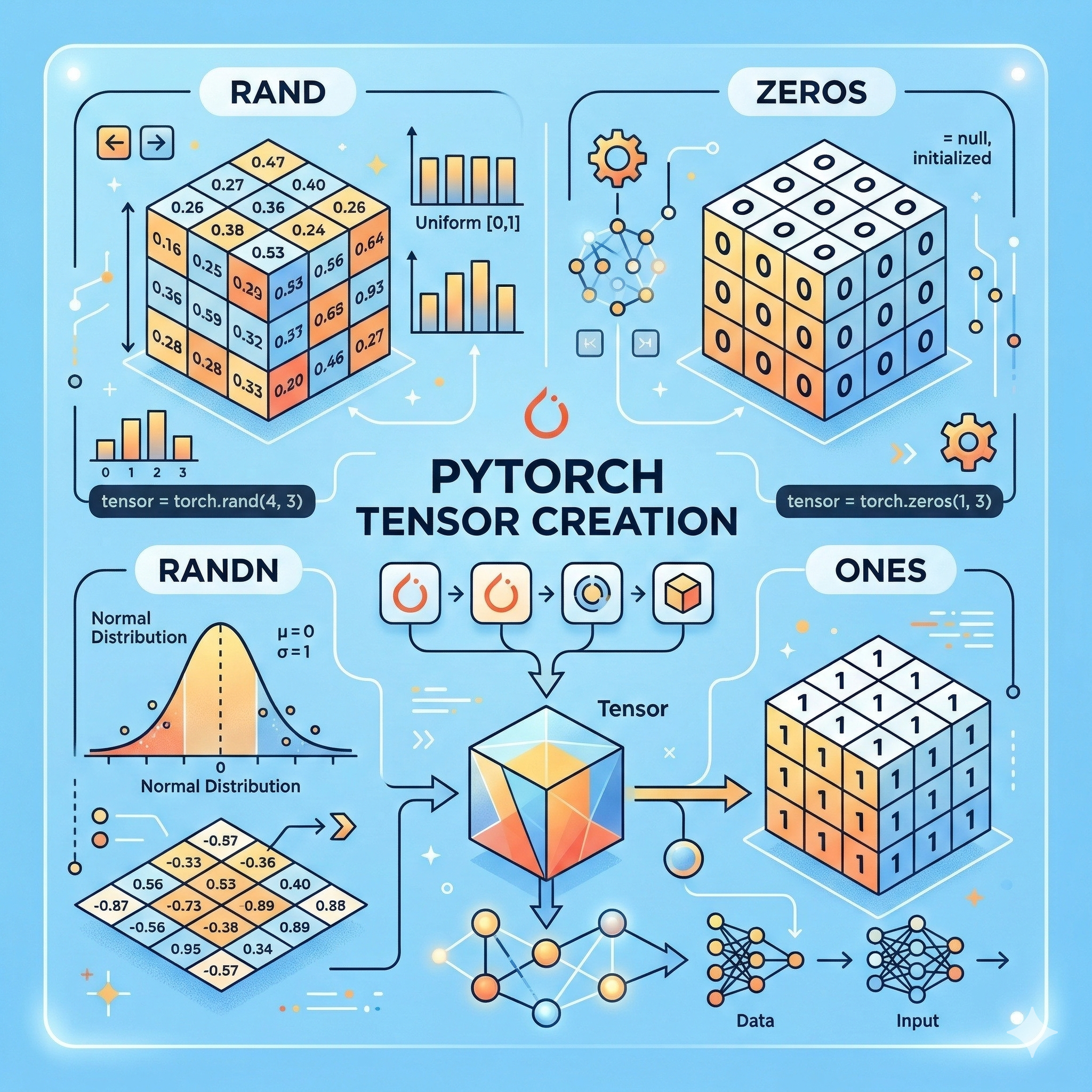 rand, randn, zeros, ones 텐서 생성 함수