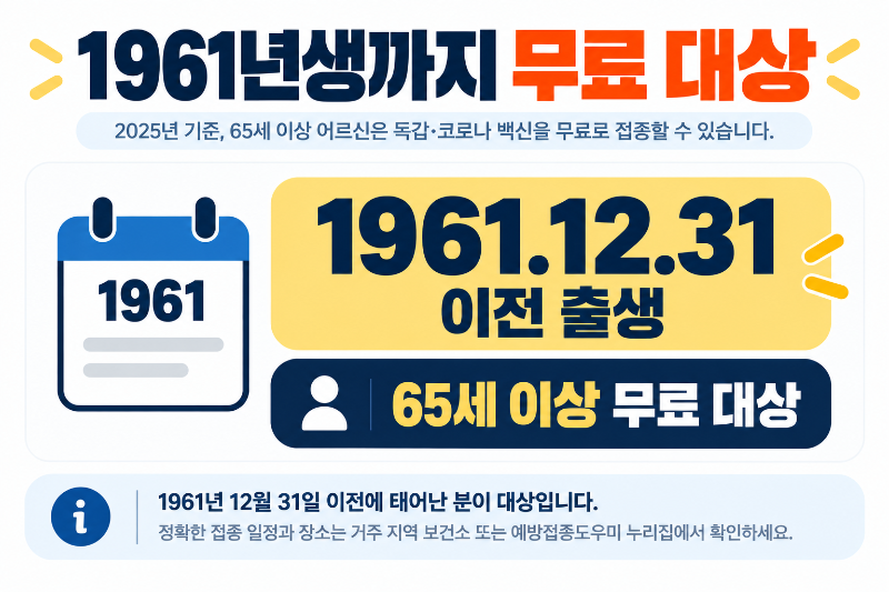 2026년 65세 이상 독감 무료 예방접종 대상 출생연도 안내 이미지