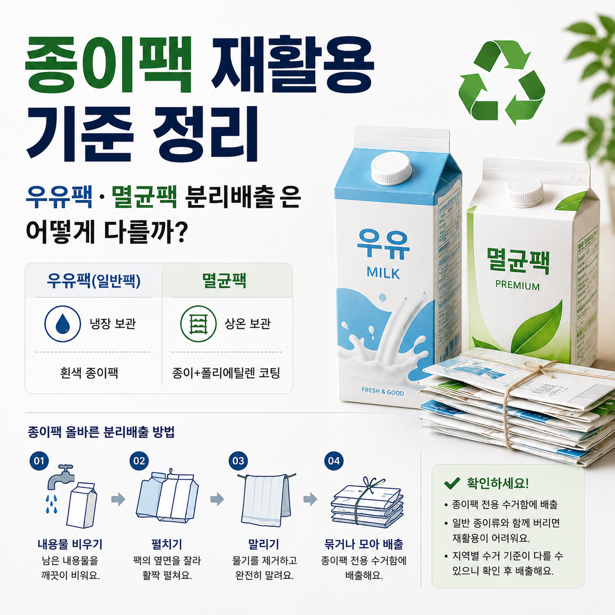 종이팩 재활용 기준 정리|우유팩·멸균팩 분리배출은 어떻게 다를까