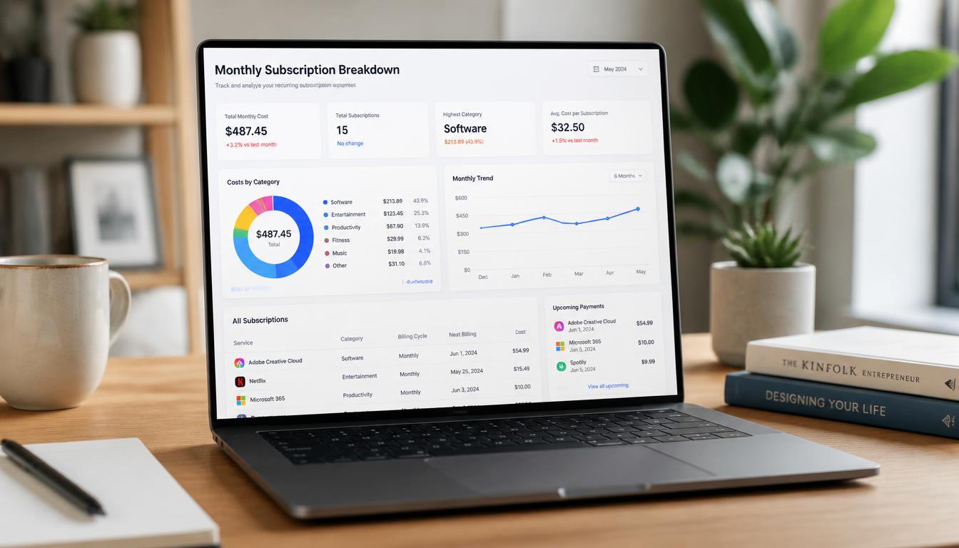 A laptop screen displaying monthly subscription cost charts and financial data for popular streaming services.