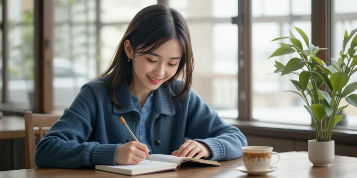 회복 중 차를 마시며 일기 쓰는 모습