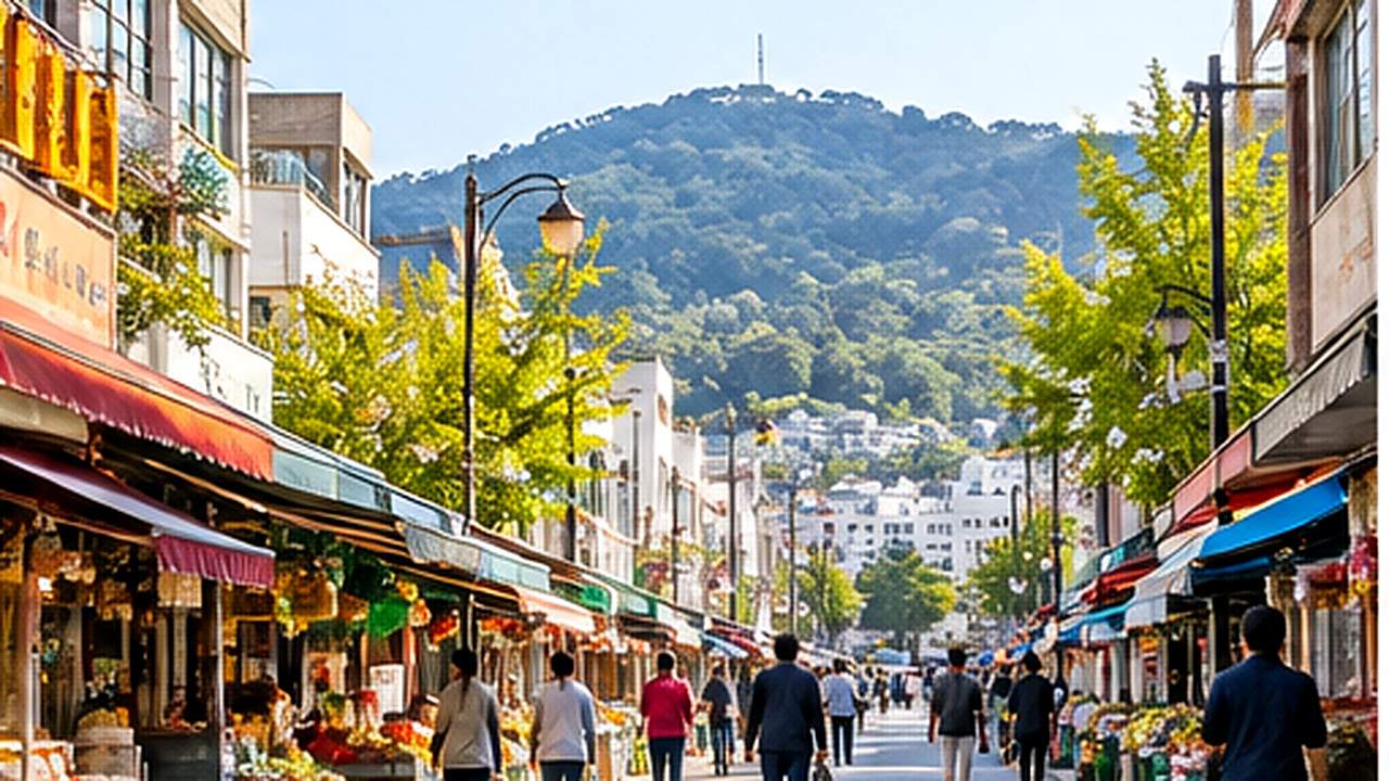 상점과 사람들이 모여 있는 지역 상권의 골목길 모습