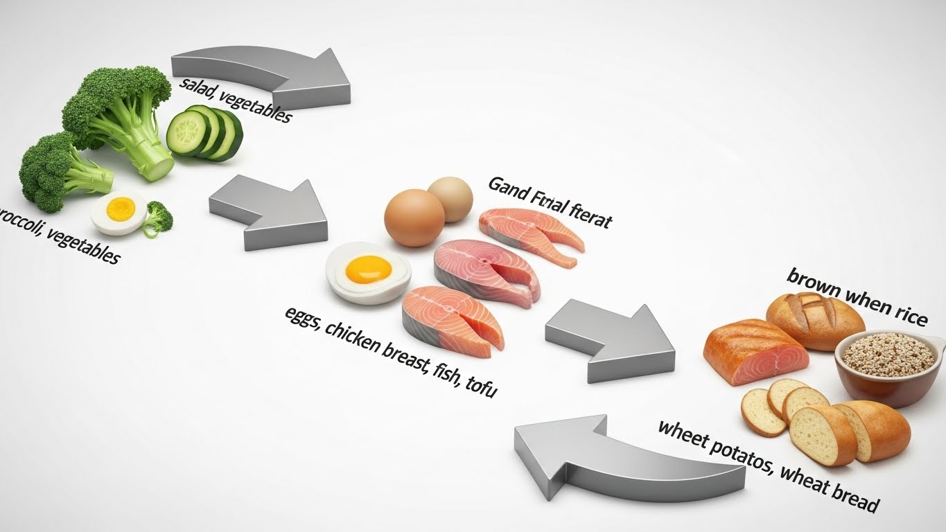 채소 → 단백질 → 탄수화물
