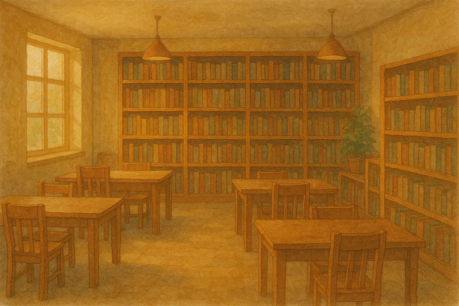 따뜻한 빛의 도서관 내부