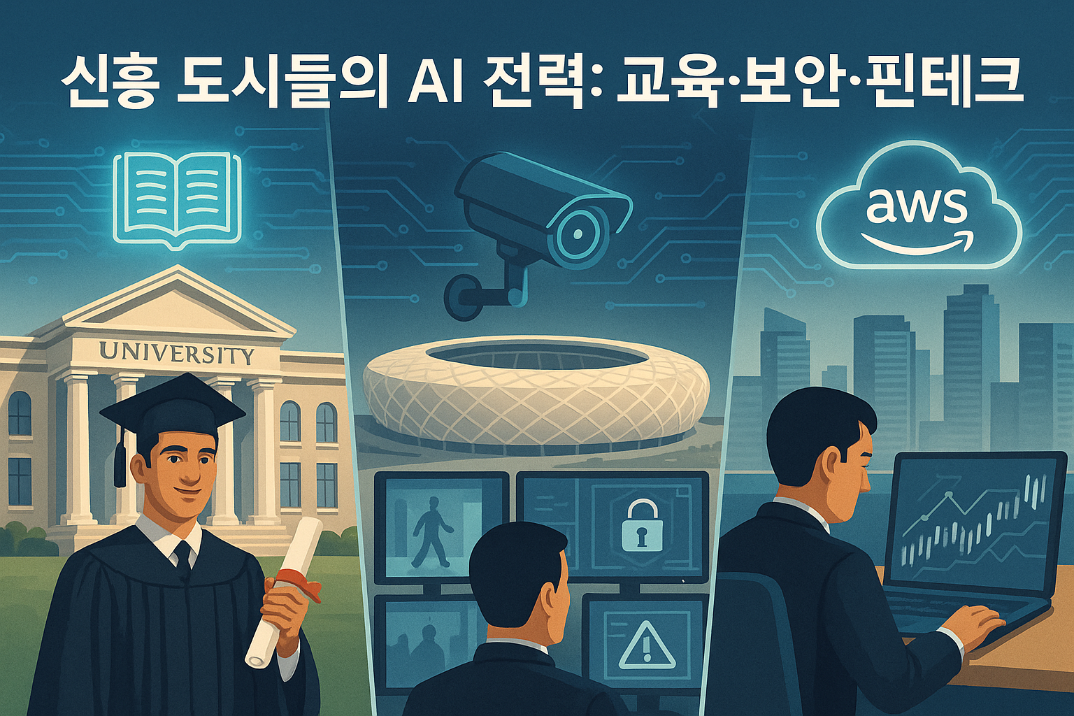 "아부다비·도하·마나마 – AI 중심 신흥 도시들"에 대한 이미지입니다.