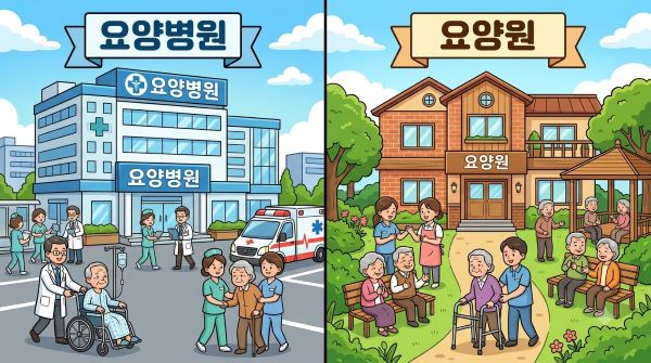 한국의 요양병원과 요양원 병원과 환자들 만화이미지