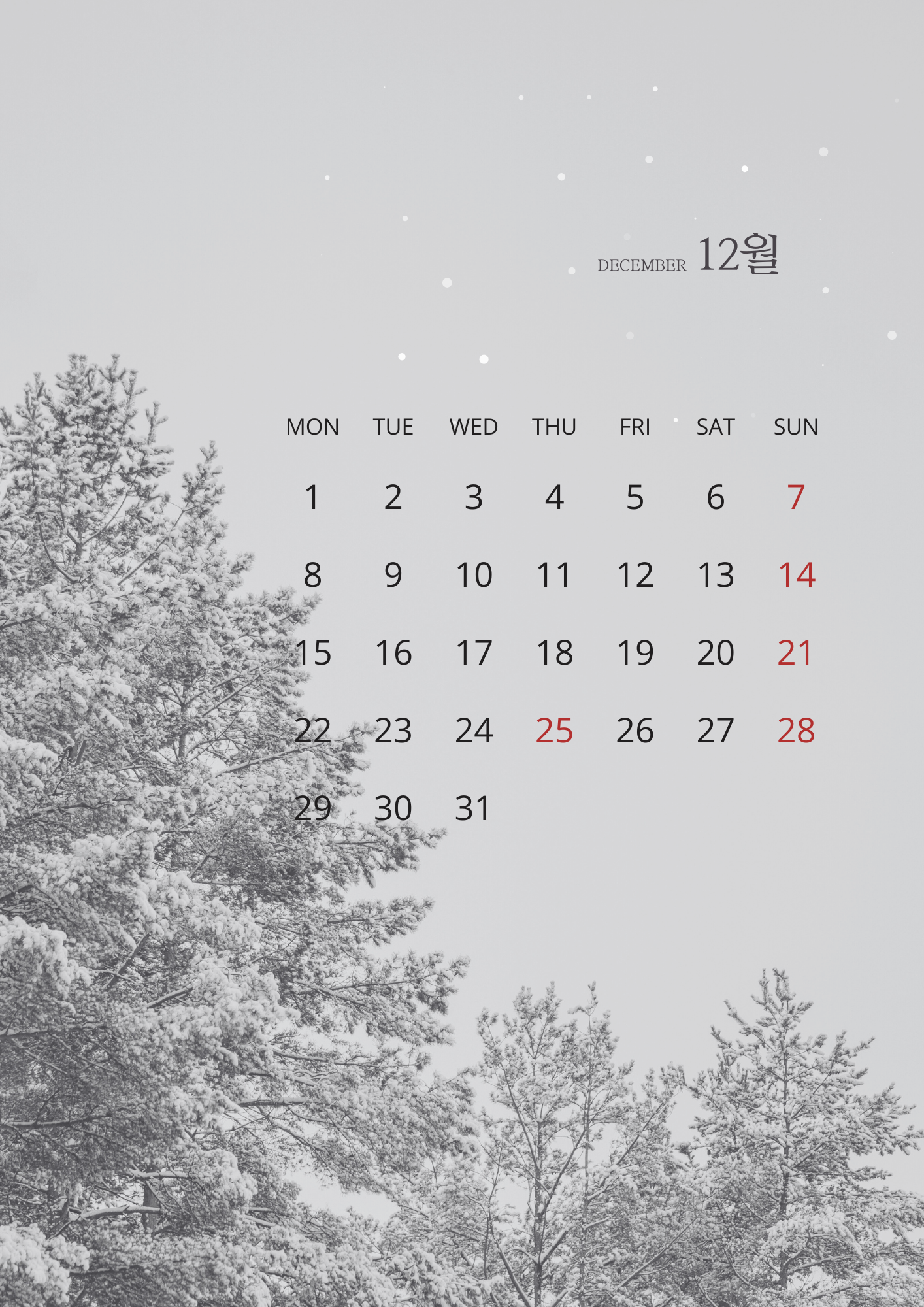 2025년 12월 달력 배경화면 스마트폰 그림 이미지 사진