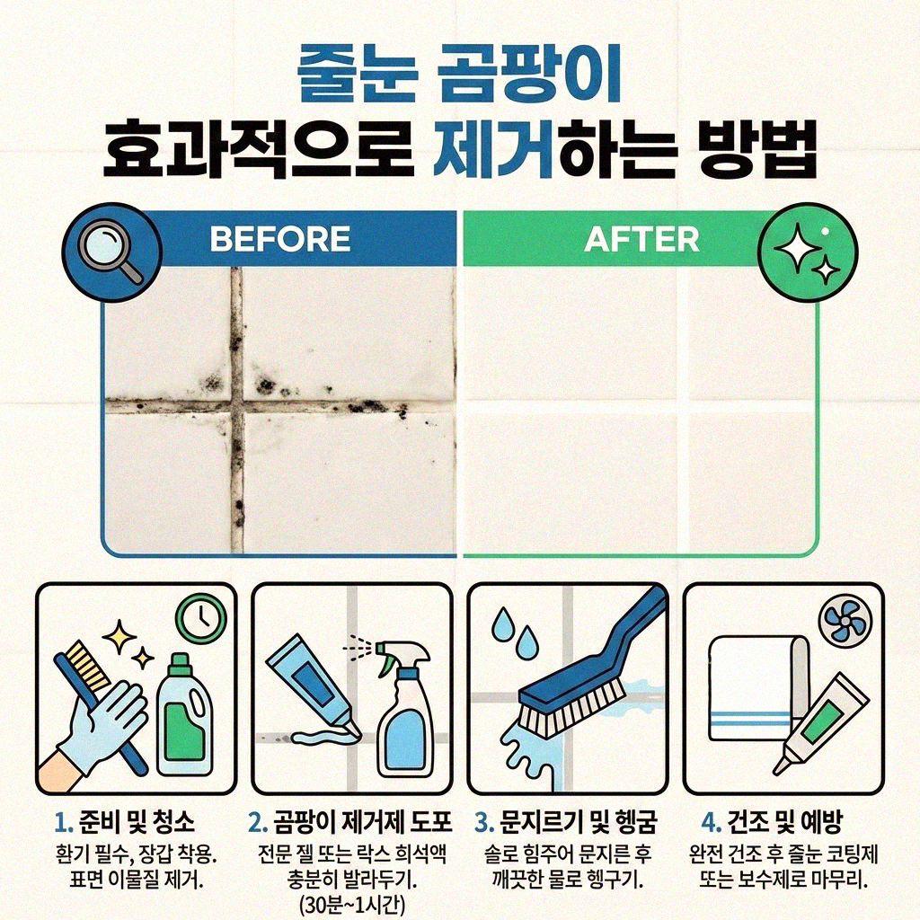욕실 타일 줄눈 곰팡이 하얗게 만드는 비법