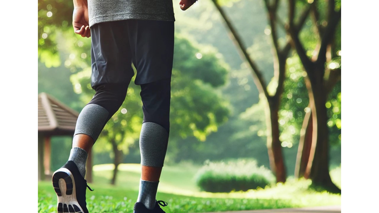 슬로우조깅을 하는 모습-편안한 공원에서 천천히 조깅하는 장면