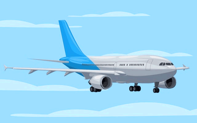 파란 하늘에 비행기가 날고 있다. 하얀색과 하늘색이 반반 있는 비행기다.