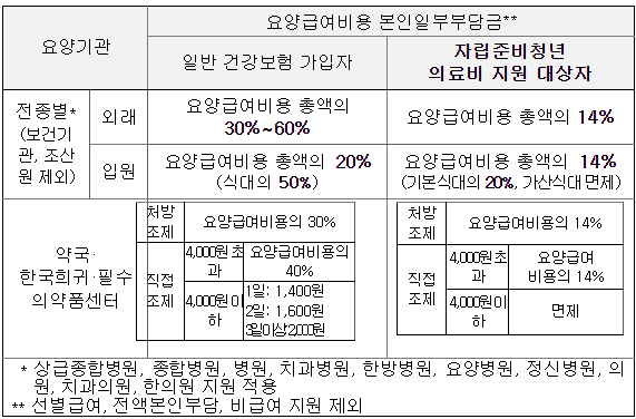 자립준비청년 의료비 지원 대상자의 본인일부부담금