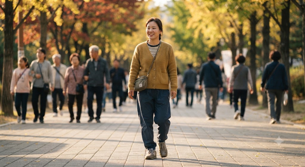 경증장애인이 길을 걷고 있는 모습