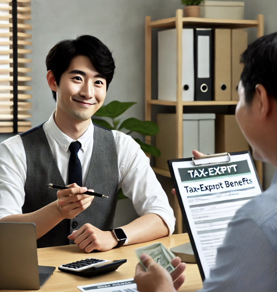 중소기업 근로자가 세금 면제 혜택을 상담받는 모습