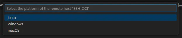 VS Code에서 Remote - SSH 플랫폼 선택 화면