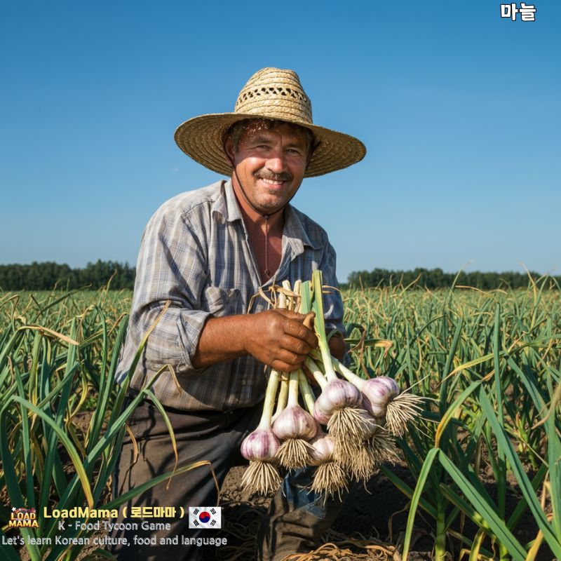 농부가 마늘 수확