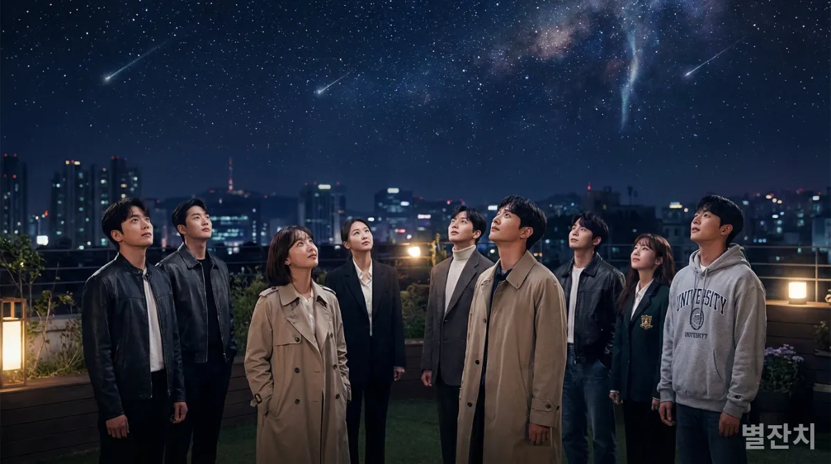 별이 빛나는 밤하늘을 올려다보는 다양한 한국인들의 모습