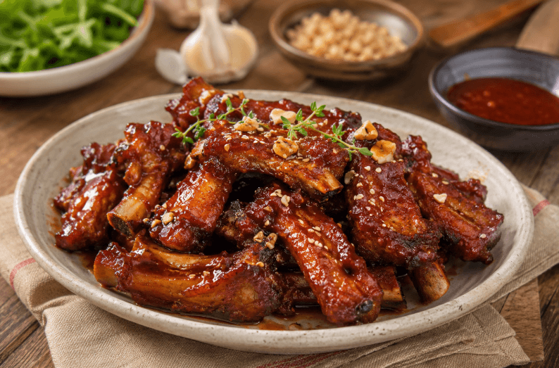 접시에 올려진 돼지갈비찜