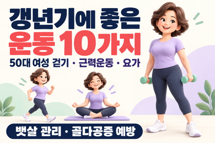 갱년기에 좋은 운동 10가지 총정리|50대 여성 걷기·근력운동·요가·뱃살 빼기·골다공증 예방