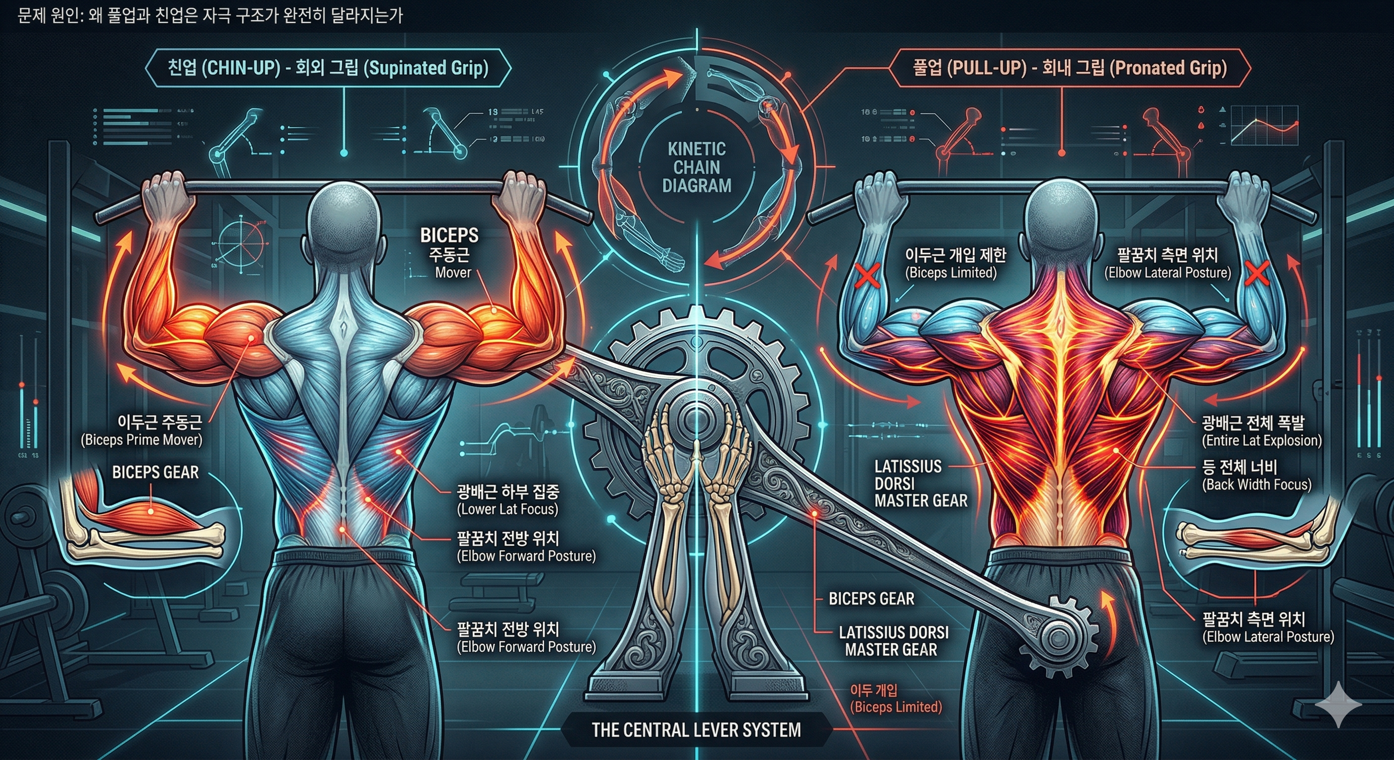 풀업 vs 친업 광배 자극 핵심 기준