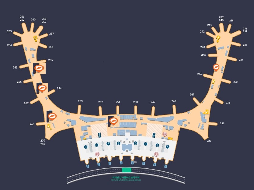 면세구역 3,4층 24시간 운영 음식점 및 카페 위치