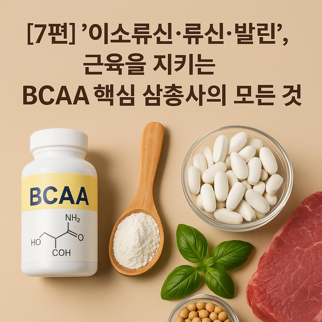 이소류신&middot;류신&middot;발린, 근육을 지키는 BCAA 핵심 삼총사가 함유된 식품, 보충제 이미지 만화체 그림