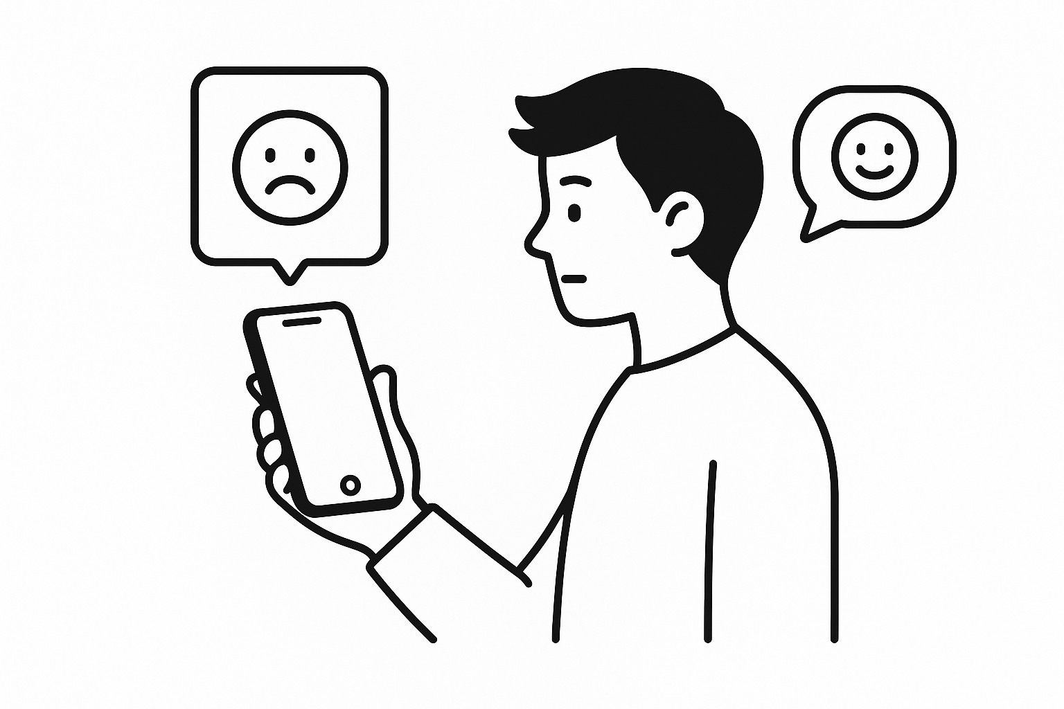 스마트폰 사용과 감정 상태의 관계를 주제로 한 디지털 일러스트