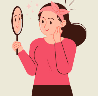 거울을 보며 미모에 만족하는 여성