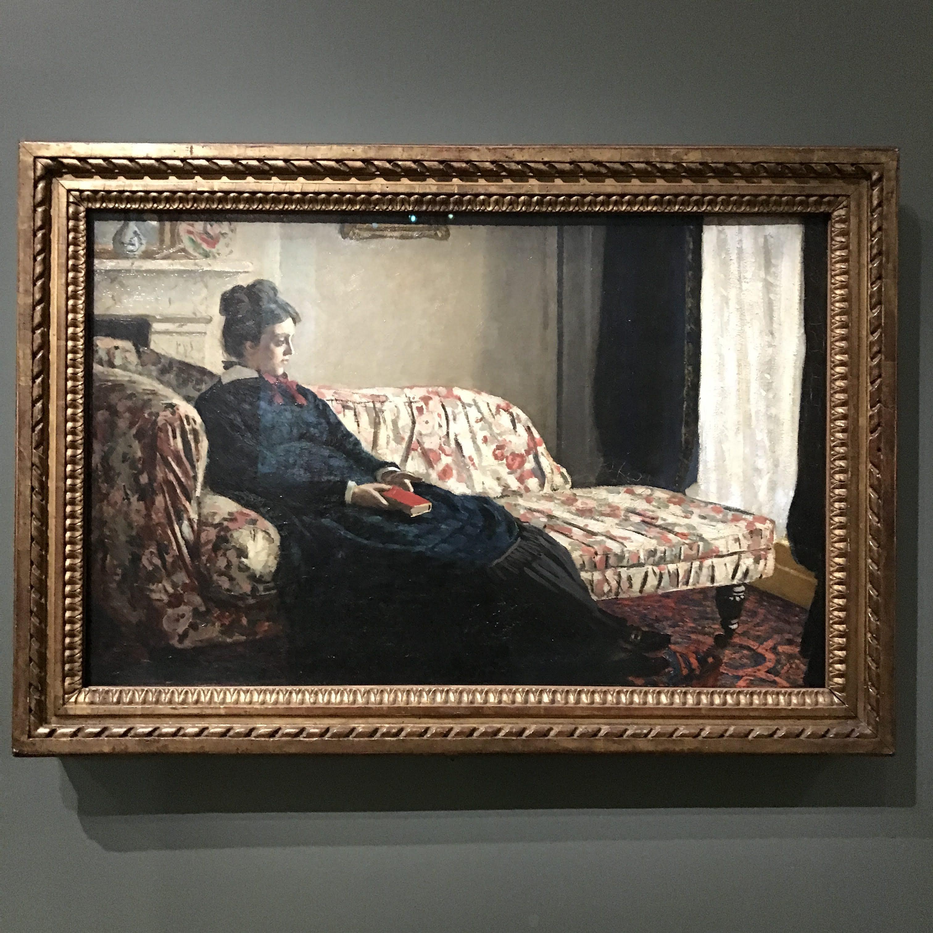 Monet, Médiation. Madame Monet au canapé, huile sur toile, vers 1871.