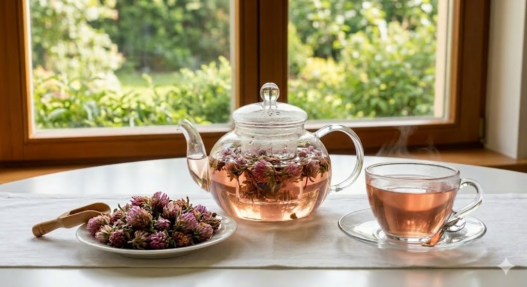 콩보다 20배 많은 이소플라본으로 안면홍조와 골다공증 등 여성 갱년기 증상을 강력하게 완화하는 천연 에스트로겐 레드클로버 티