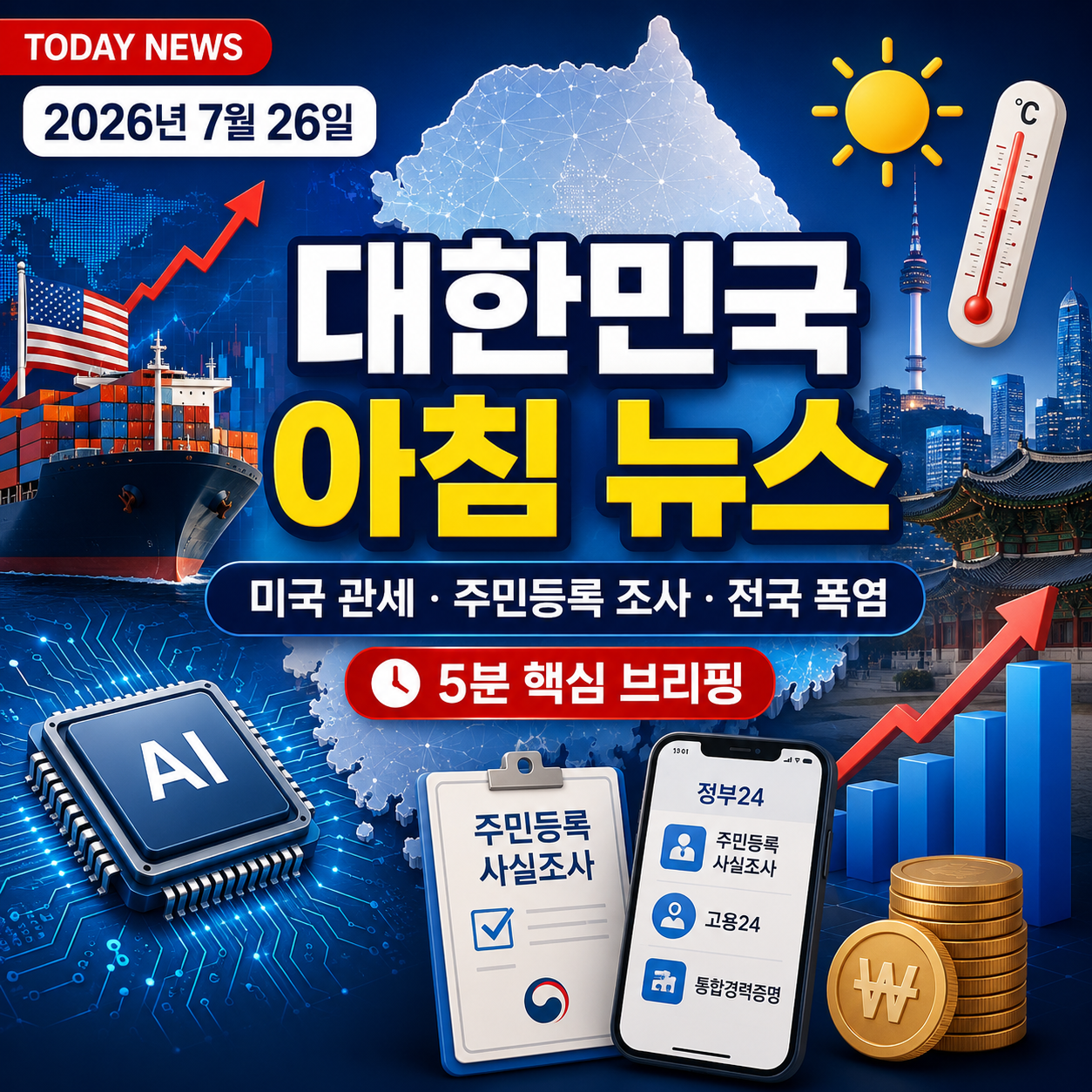 2026년 7월 26일 대한민국 아침 뉴스 브리핑