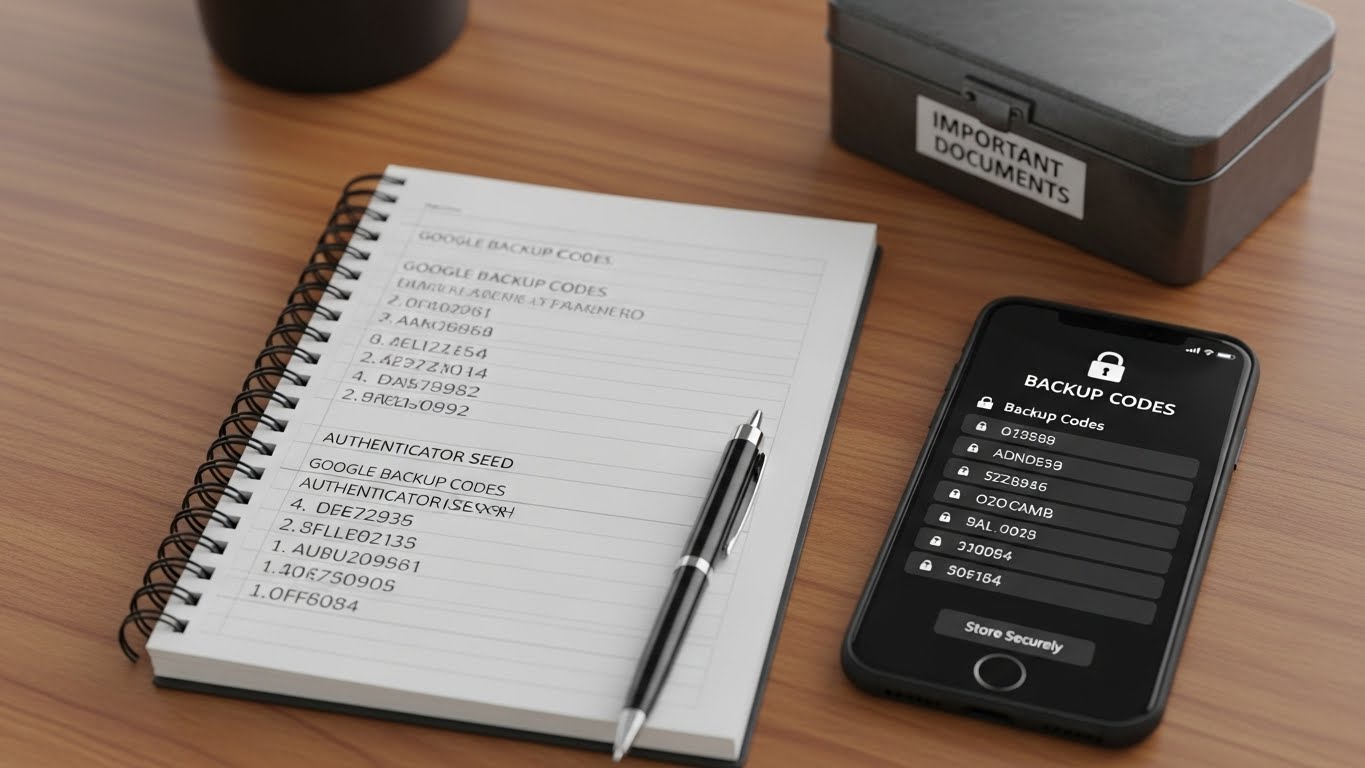 백업 코드 저장 화면