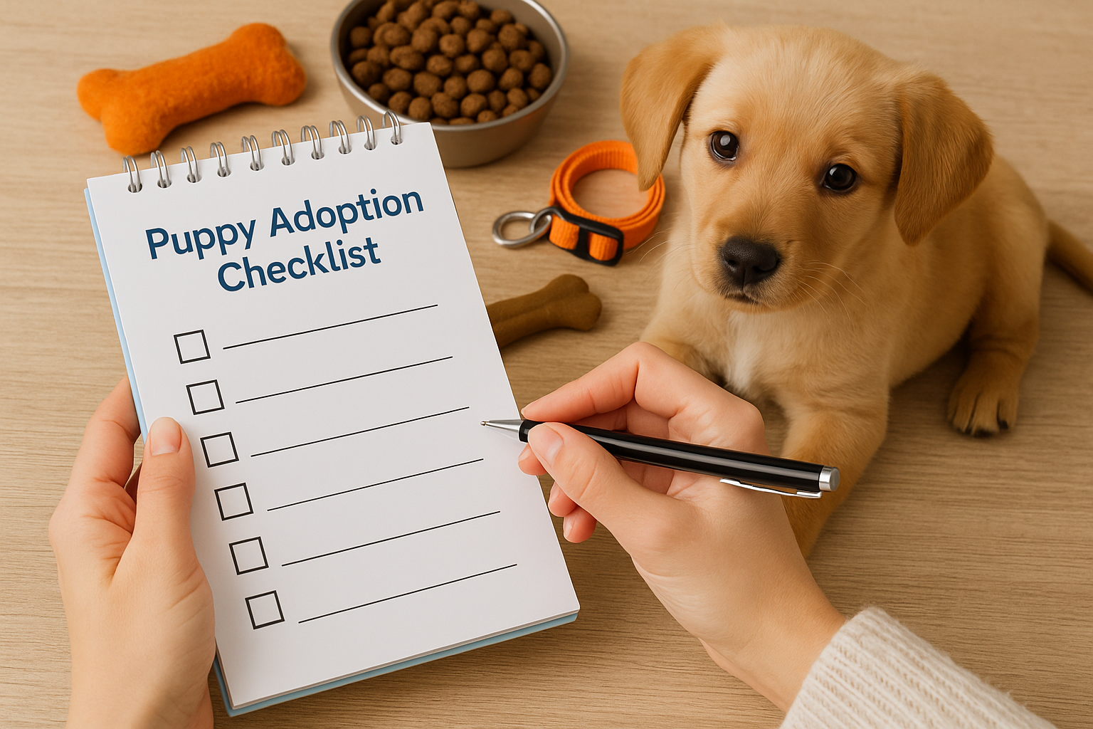 강아지 입양전 체크리스트 메모장을 쳐다보는 강아지 이미지