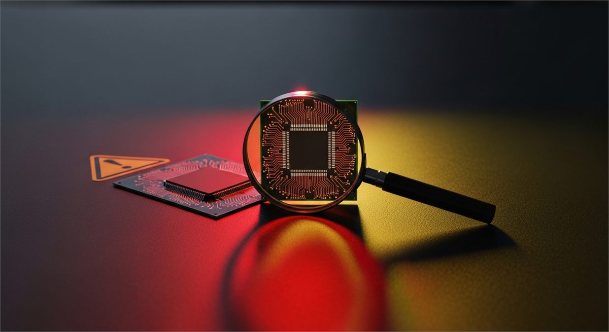 반도체 칩과 확대경으로 리스크 점검을 상징한 장면 