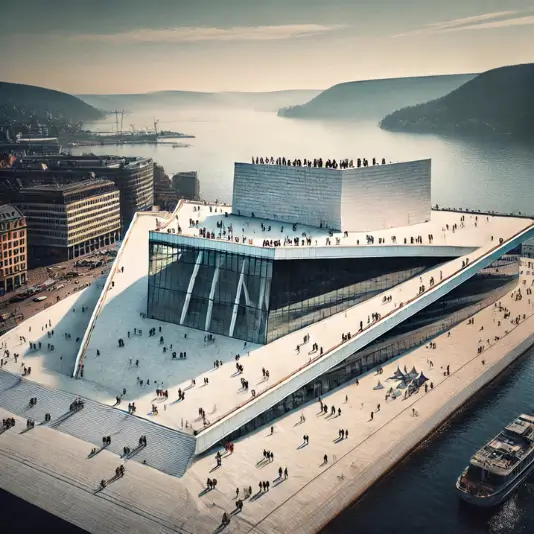 노르웨이 국립 오페라 & 발레 하우스 전경, 오슬로 피오르드와 현대 건축의 조화