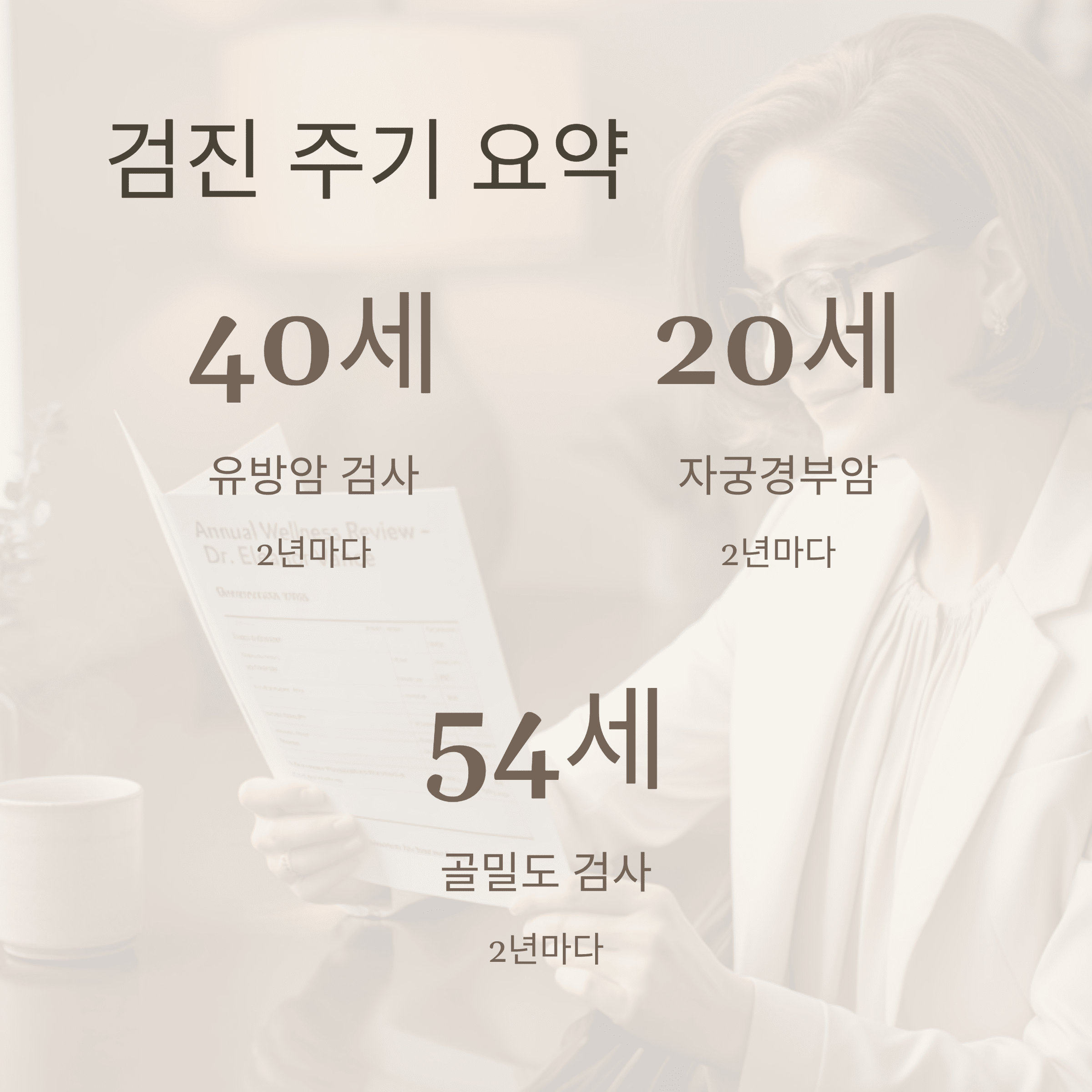 중년 여성 건강 검진, 놓치면 후회할 필수 항목 총 정리
