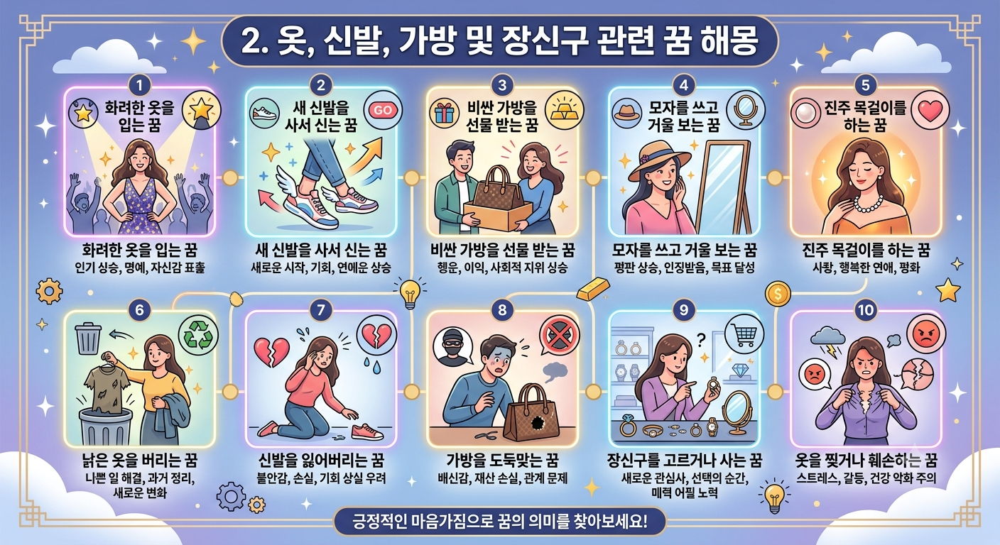 옷, 신발, 가방 및 장신구 관련 꿈