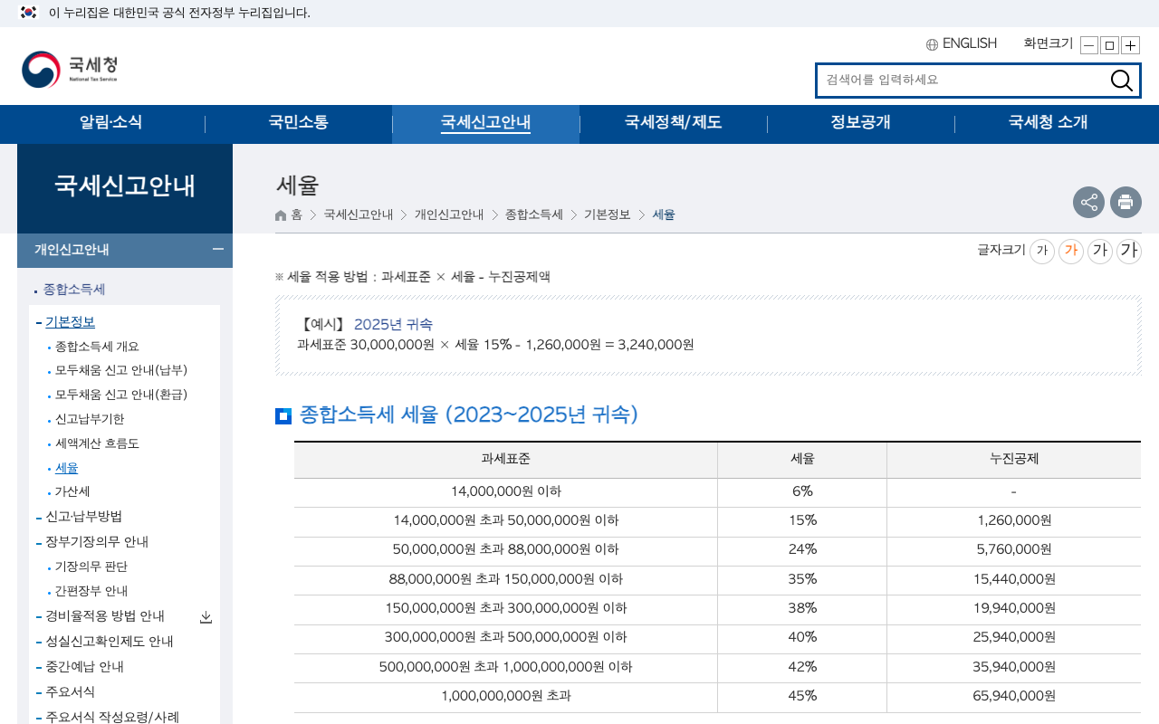 국세청 홈페이지 화면