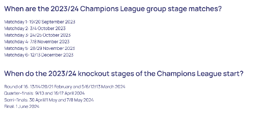 알트태그-23/24시즌 챔피언스리그 경기 일정