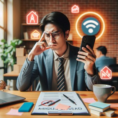 스마트폰 인터넷 장애로 고민하는 직장인