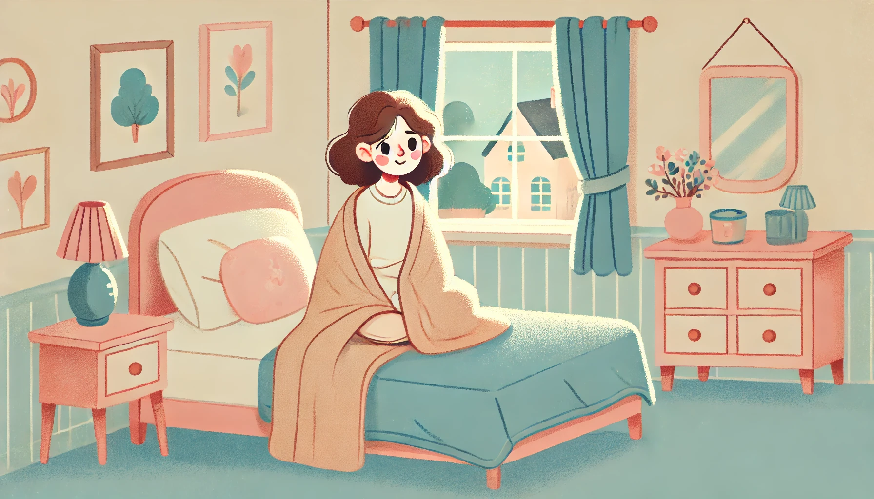 침대에-이불을-덥고-앉아있는-여성