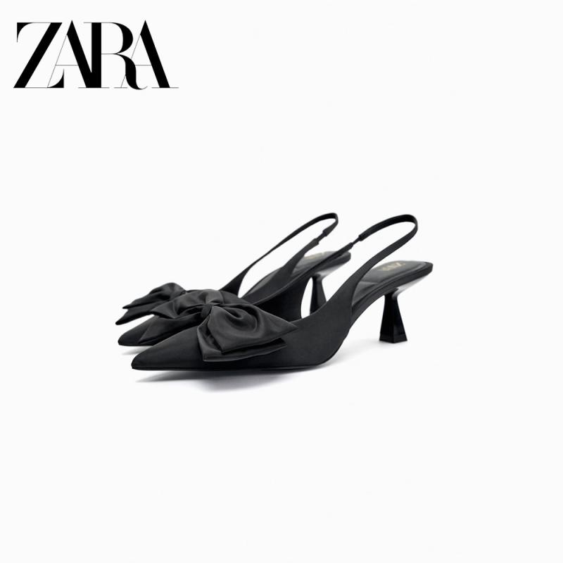 자라 ZARA 리본 장식 뾰족 슬링백 미들굽 구두