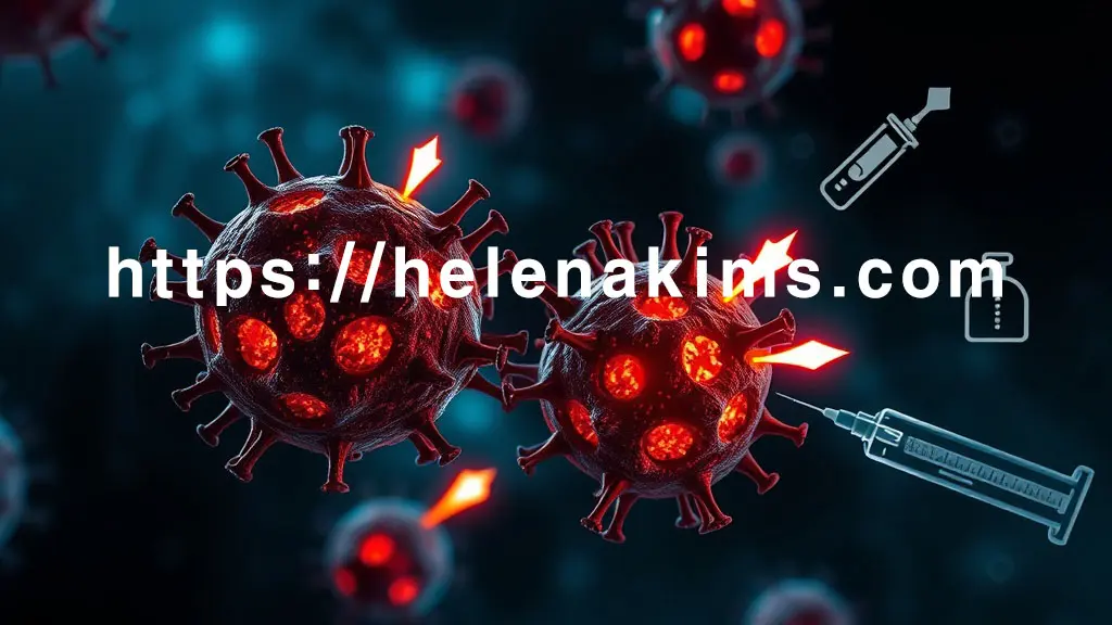 중앙에 강하게 염증 반응하는 건선 피부 세포들 이미지.