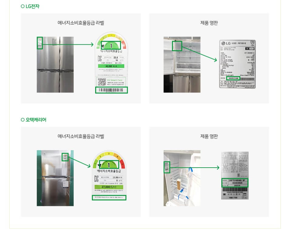 라벨 및 명판 위치 안내 - 냉장고