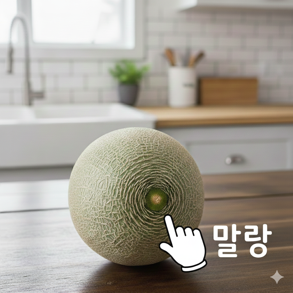 멜론의 밑부분(배꼽)을 눌렀을 때 약간 말랑한 것이 제일 맛있을 때