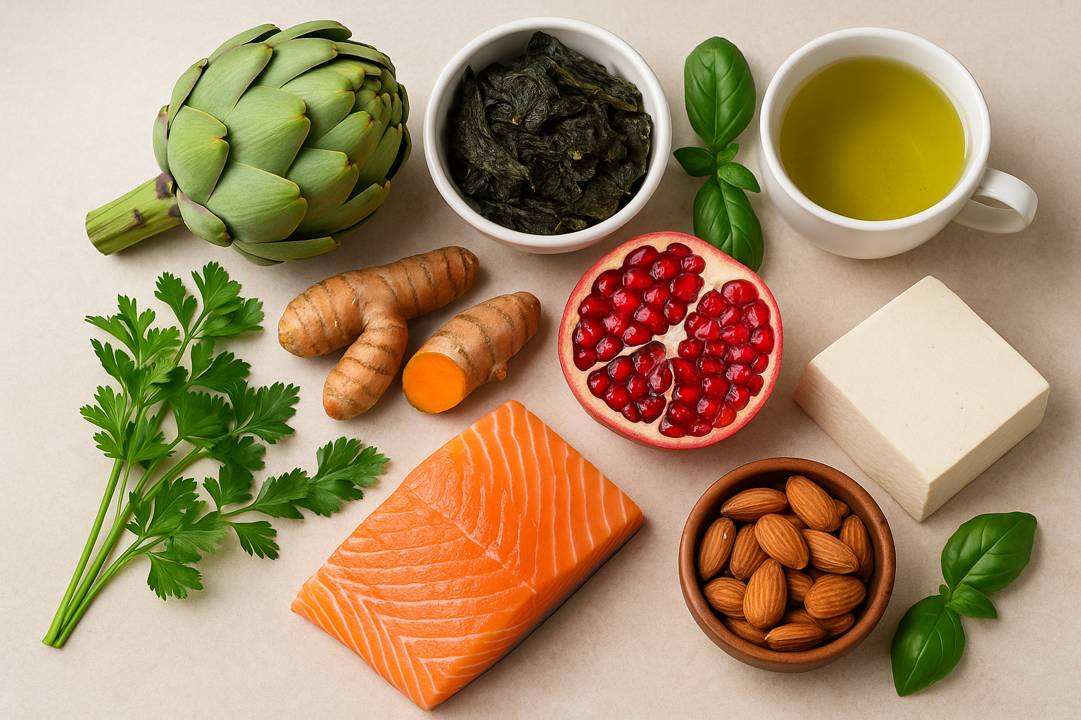 아티초크 강황 석류 생강 올리브유 파슬리 두부