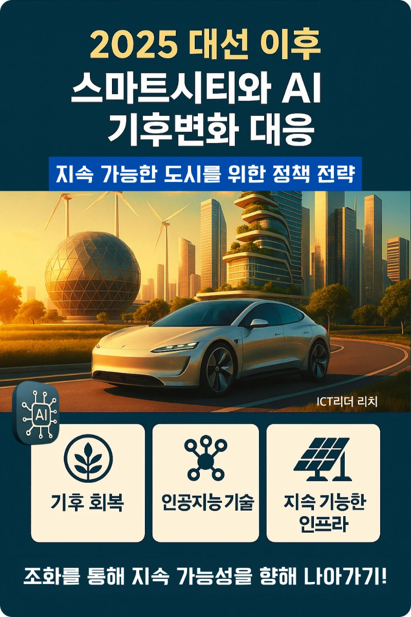 스마트시티와 AI 기후변화 대응을 주제로 한 한글 인포그래픽 &ndash; 핵심 항목을 시각적으로 정리한 고품질 이미지