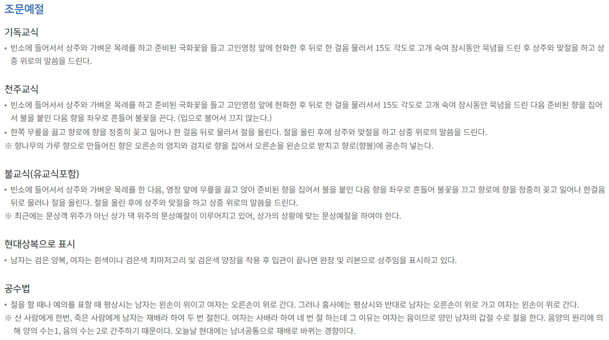 장례식장 방문 시조문예절, 문상예절