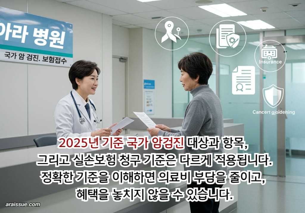 2025년 기준 국가 암검진 대상과 항목, 그리고 실손보험 청구 기준은 다르게 적용됩니다. 정확한 기준을 이해하면 의료비 부담을 줄이고, 혜택을 놓치지 않을 수 있습니다.