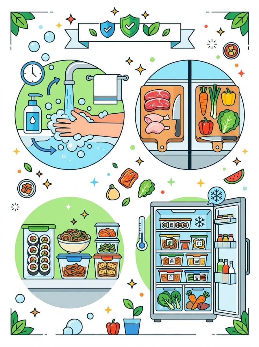 여름철 실온에 두면 위험한 음식, 여름철 음식 보관법, 식중독 예방, 음식 보관법, 냉장 보관, 여름철 생활정보, 식중독 증상, 김밥 보관법, 자른 과일 보관, 조리된 고기 보관, 시니어 건강정보, 황금길가이드